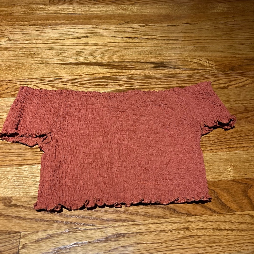 BURNT ORANGE OFF THE SHOULDER TOP